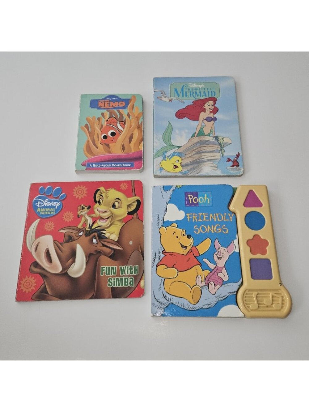 4 Disney Board Book Lot Little Mermaid Lion King Nemo Winnie Pooh Songs Sound